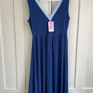 Precious Curves XL Airy Summer Sleeveless Blue V-Neck Casual Dress NTW